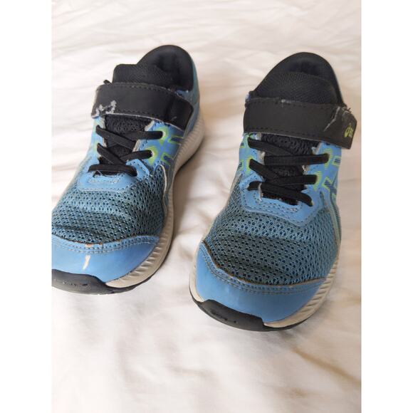 ASICS Kids Running Shoes Blue Black Youth 13 DAMAGED STRAPS Still Works - Picture 6 of 11